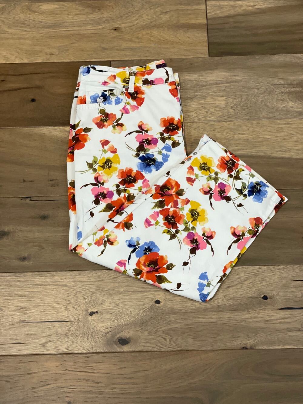Gloria Vanderbilt Amanda Floral High‑Rise Cropped Pants Size 12 Wide Leg